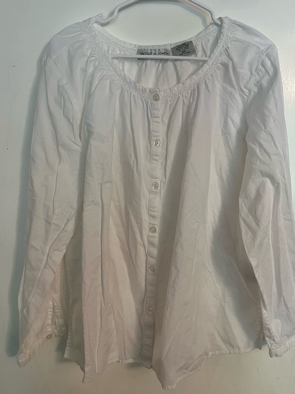 White Button-Front Peasant Blouse